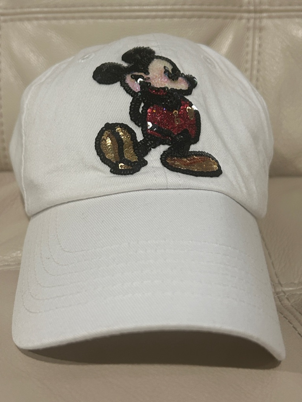 Disney Parks Authentic Original Mickey Mouse Sequins White Cap